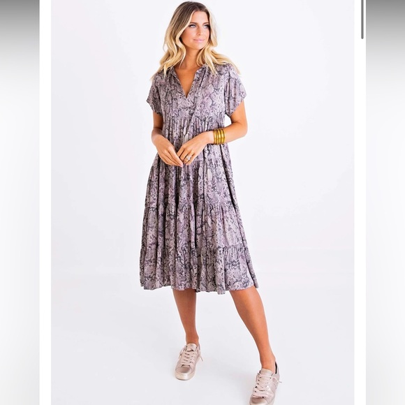 EUC Karlie Snake Print Midi Boho Tier Dress Size Large - Picture 1 of 11